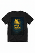 Get High On The Most High Tee mockup on black shirt
